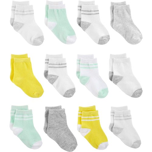 Simple Joys by Carter's Kid's 12-Pack Socks Sockshosiery, yellow/grey/mint, 0-3 Months