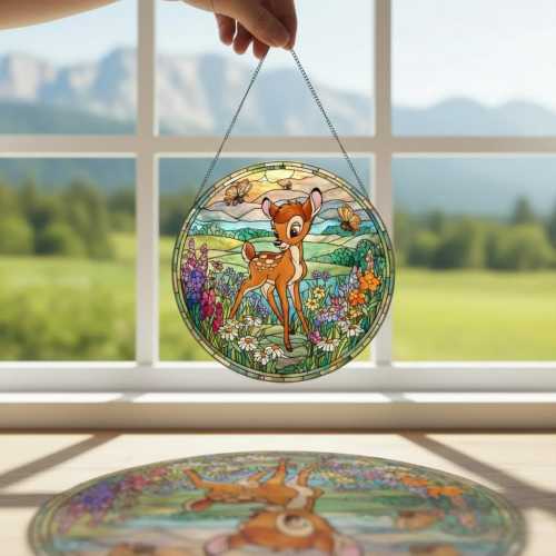 Bambi Inspired Nursery Decor, Disney Bambi Stained Glass Suncatcher, Nature Lover Gift, Forest Fawn Window Hanging, Deer Suncatcher