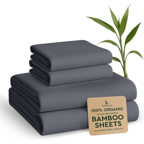 BAMPURE Luxury Series King Sheet Set - 100% Viscose derived from Bamboo Sheets King Size - Super Soft Viscose Bamboo Cooling Sheets for Hot Sleepers -Up to 16’’ Deep Pocket King Sheet Set (C.Gray)