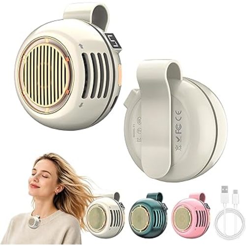Mini Bladeless Fan Clip On with LED Display,5-Speed Portable Clip Fan 360°Rotatable,Rechargeable Small Personal Fan for Shirt Waist Belt Outdoor–Silent Suspended Whirlwind Fan Cooling (Upgrade White)