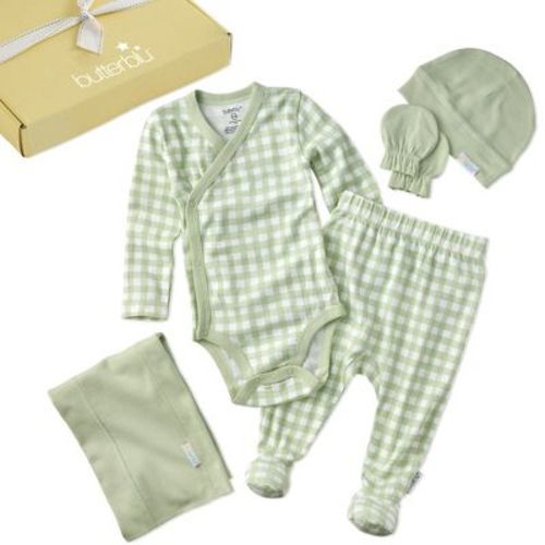 Butterblu CHECK ME OUT BABY 6-Piece Gift Set Sage Check 0-3M
