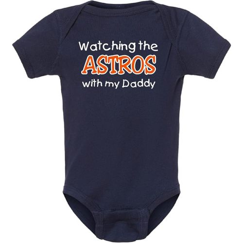 Curiositees Watching the Astros with My Daddy Cute Baby Bodysuit Outfit - Navy