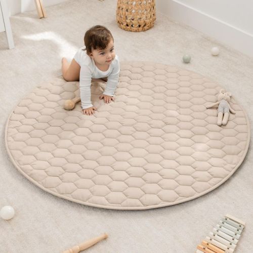 Premium Play Mat - Soft and Comfortable Kids & Toddler Play Mat with Non-Slip Bottom By Comfy Cubs - Sand, Round 48"
