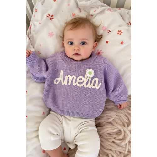 Custom Embroidered Baby Name Sweater: Personalized Knit Crochet Gift, Baby Name Sweater, Knit Sweater,Personalized Gift, Christmas sweater