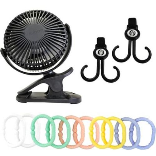 Lulyboo On-The-Go Baby Travel Bundle – Stroller Fan, Hooks & Linkable Rings
