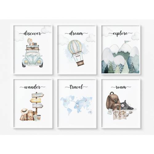 Explore nursery wall art, Travel nursery print, Boys room decor, Baby boy nursery prints, Adventure Set of 6 prints - DIGITAL DOWNLOAD