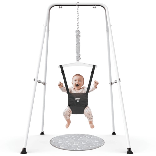G TALECO GEAR Baby Jumper with Stand, Foldable Baby Bouncer with Mat, Black, 6-24 Months