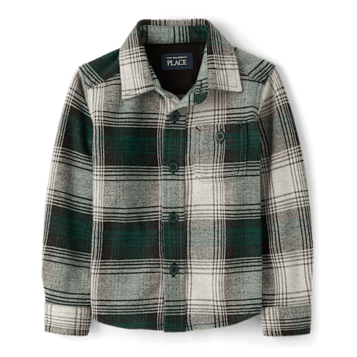 Baby And Toddler Boys Plaid Luxe Cozy Knit Button Up Shirt - Green