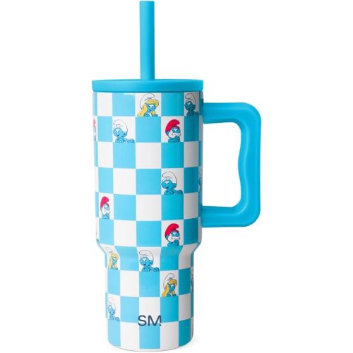 Simple Modern Smurfs Kids 24 oz Tumbler with Handle and Silicone Straw Lid | Spill Proof Leak Resistant | Reusable Stainless Steel Bottle | Gift Kids Boys Girls | Trek Collection | Smurfs Checkmate