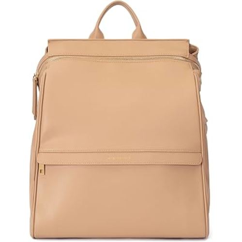 MIA + SOPHIA Leather Diaper Bag Backpack with USB Charging Port, Changing Pad, Stroller Straps, Bottle Holder (Brown Sophia)