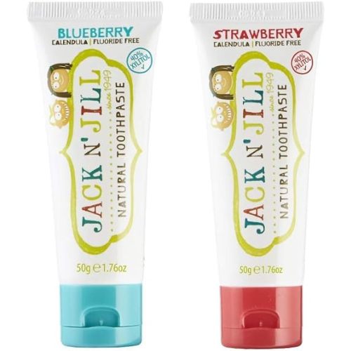 Jack N' Jill Natural Kids Toothpaste - Blueberry & Strawberry - Organic, Gluten Free, Vegan, BPA Free, Fluoride Free, SLS Free, Dairy Free - Making Toothbrushing Fun for Kids - 1.76 oz (Pack of 2)