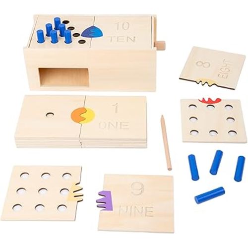 Adena Montessori Toys Wooden Peg Drop Box Tumble Down Counting Pegs Number Games - Fun and Exciting Way to Learn 1-10 Numerals Early Math Skills Development
