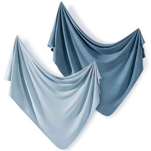 GRSSDER 2 Pack Newborn Swaddle Blanket, Ultra Soft Stretchy Jersey Knit Extra Large Size 33 x 44 Receiving Blankets for Easy Swaddling Baby Snug and Cozy