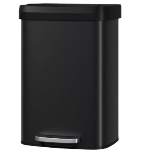 13.2 Gallon Stainless Steel Trash Can with Lid, Large Garbage Can for Kitchen, Step-on Kitchen Metal Trash Bin with Liner Rim, Black