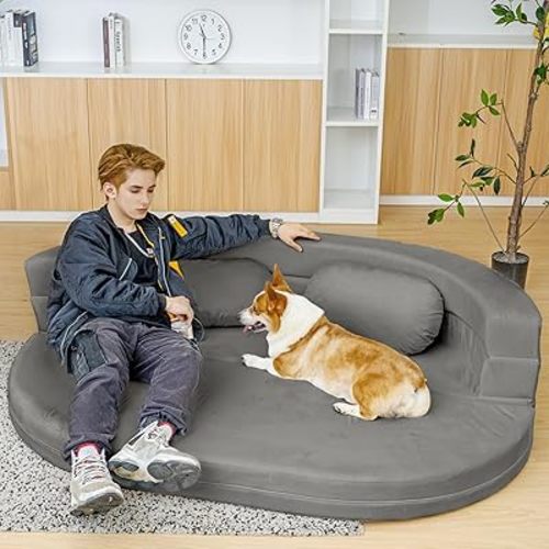 3-in-1 Folding Sofa Bed with Pillow, Memory Foam Bean Bag Chair, Large Convertible Couch for Adults Play Together, Bedroom, Living Room, Apartment（Grey）