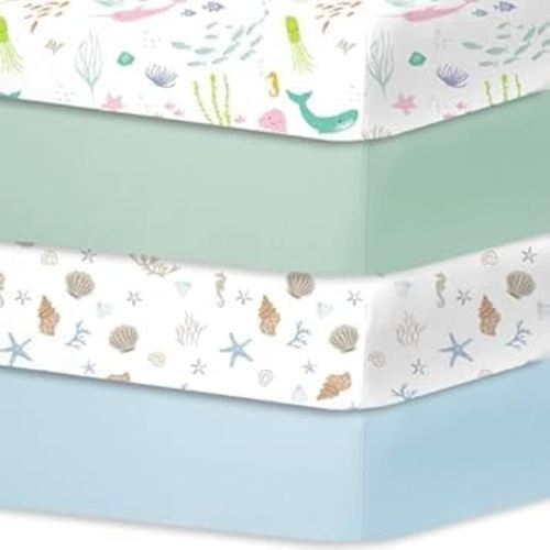 Little Grape Land Crib Sheets for Baby Boys Girls 4 Pack, Soft and Breathable Baby Crib Sheets 52"x28", Crib Mattress Sheet Neutral for Standard Crib and Toddler Bed Mattress, (Ocean)