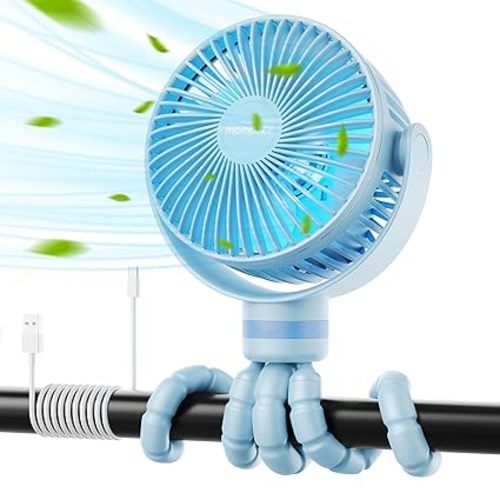 Momcozy Portable Stroller Fan Handheld Cooling Fan with LED Night Light, USB Rechargeable 360°Rotate 4 Speed