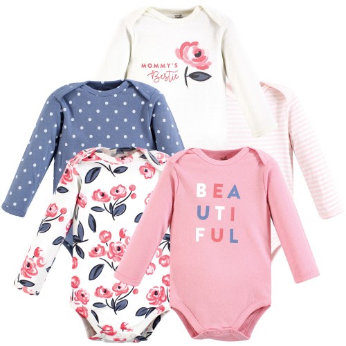 Touched by Nature Girls Organic Cotton Long-Sleeve Bodysuits, Bubblegum Floral