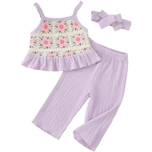 Toddler Baby Girl Summer Clothes Outfits Crocheted Ruffle Camisole Pants Kids Clothing Set