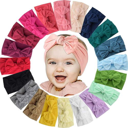 20PCS Elastic Nylon Turban Stretchy Soft Wide Bowknot Headbands for Babies Newborn Baby Girl Infant Toddler