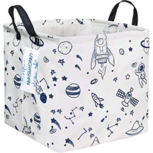 LANGYASHAN Square Storage Baskets Waterproof Canvas Children Laundry Nursery Hamper for Shelves Gift Baskets Toy Organizer Room Decor (Square spaceship)