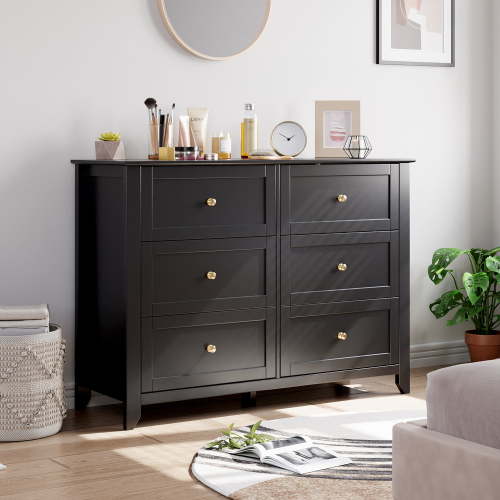 6 Drawers Dresser for Bedroom, 41.9" Wide Modern Black Storage Cabinet with Drawers for Bedroom, Living Room, Entryway