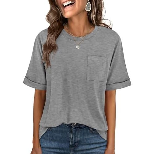 ANRABESS Women Oversized T Shirts Short Sleeve Summer Casual Loose Top Basic Tee with Pocket