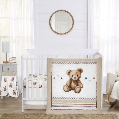 Sweet Jojo Designs Boy, Girl, Unisex/Gender Neutral Baby Crib Bedding Set - Boho Teddy Bear Brown and Taupe 4pc