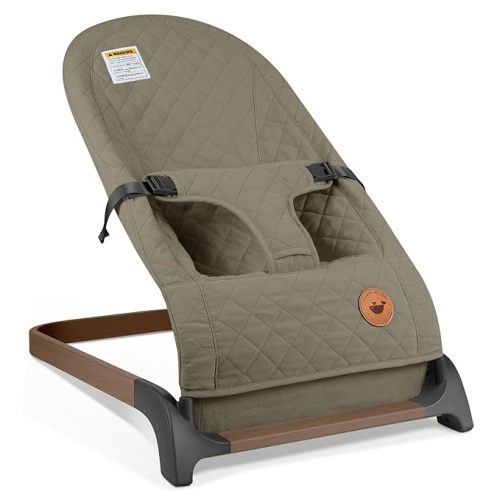 ANGELBLISS Baby Bouncer, Portable Bouncer Seat for Babies, Infants Bouncy Seat with Cotton Fabric, Natural Vibrations (Green)