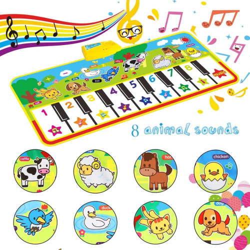 Rirool Music Mat for Kids – Interactive Piano Mat with 8 Animal Sounds, 53" x 23", Educational Dance Toy for Ages 3-6