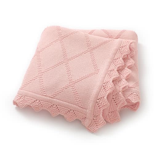 Hadetoto Knit Baby Blankets for Girls Boys, 100% Cotton Crib Blanket for Baby Infant Toddler, Super Soft and Lightweight Nursery Blankets (Pink)