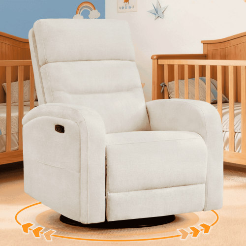 Aemeios Power Swivel Rocker Recliner Chair, Chenille Nursery Recliner for Living Room, Camel