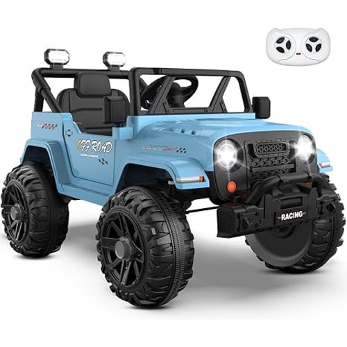 12V Ride On Truck Car with Remote Control, Kids Electric Vehicles with Bluetooth Music, Horn, 3 Speeds, 4 LED Lights, Soft Start, Ride on Toys for Toddler Boys & Girls (Blue)