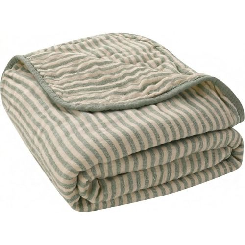 Ultra Soft Muslin Baby Blanket - Organic Cotton Blend (Sage Stripe) | 43x43 Inches, 6-Layer Jacquard Weave, Lightweight Swaddle Blanket, Crib Quilt, Gender Neutral Baby Gift, Curated Gift Box
