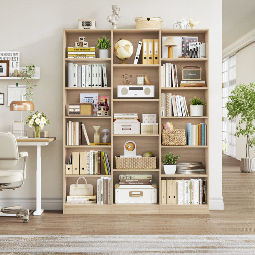 Ebern Designs Wakil 74"H X 59"W 6-Tier Large Wood Storage Bookcase & Reviews | Wayfair