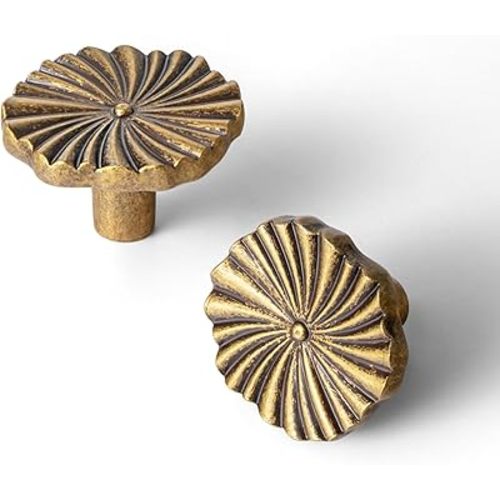 Goo-Ki 6 Pack Zinc Alloy Drawer Knobs-Antique Brass Cabinet Knobs with Flower Design