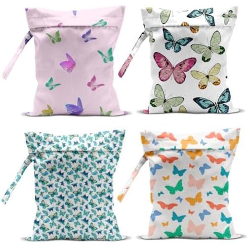 4 Pack Wet Bag for Swimsuit, Beach Travel Essentials Wet Dry Bag, for Sunscreen Toiletry Dirty Clothes Yoga Gym Diaper, Friend Summer Beach Vacation Gifts. Butterfly