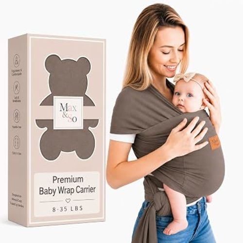 Baby Wrap Carrier for Newborn to Toddler, Hands-Free Stretchy Baby Carrier Wrap with Front Pocket, 95% Cotton 5% Spandex, Ergonomic Infant Sling for Babies 8-35 lbs, One Size Fits Most (Grey)