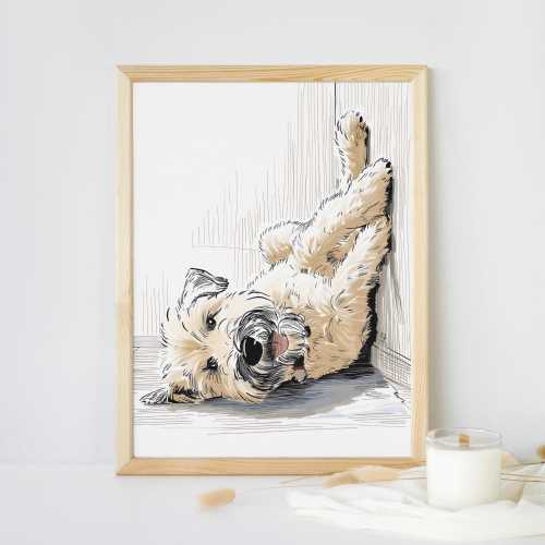 Wheaten Terrier Art Print | Upside Down Dog Print | Soft Coated Wheaten Terrier | 8x10 Print
