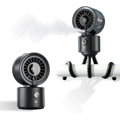 Pursuit DNDLN 2-in-1 Stroller Misting Fan Golf Cart Fan, 100 Speeds Stepless Portable Baby Fan with Flexible Tripod, 120° Auto Oscillating Clip on Fan, 4000mAh battery, Summer Travel Must Haves