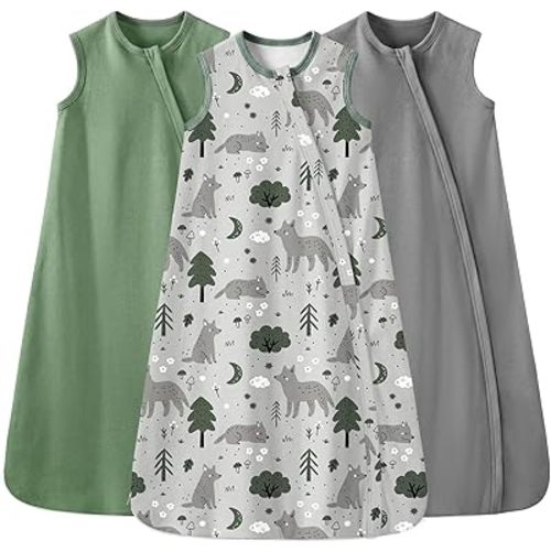 Yoofoss Baby Sleep Sack 6-12 Months 100% Organic Cotton Wearable Blanket for Babies 2-Way Zipper TOG 0.5 Infant Sleeping Sack 3 Pack, Soft Breathable