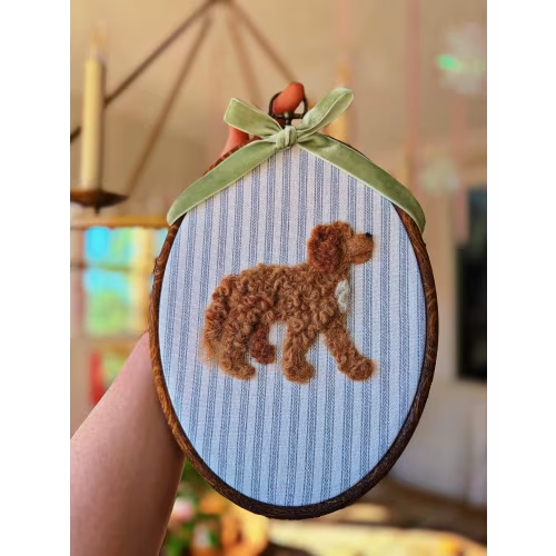 Handmade CUSTOM art nursery Pet Portrait Dog Cat Heirloom keepsake framed needle felted embroidered personalized Decor wall hanging Doodle