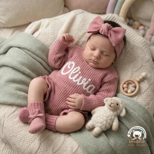 Personalized Knit Infant Romper, Embroidered Cotton Coming Home Outfit, Custom Newborn Baby Shower Gift