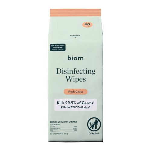 Biom Plastic Free Plant Based Disinfecting Wipes - Fresh Citrus - 60ct: Ammonia-Free, Aluminum-Free, Paraben-Free