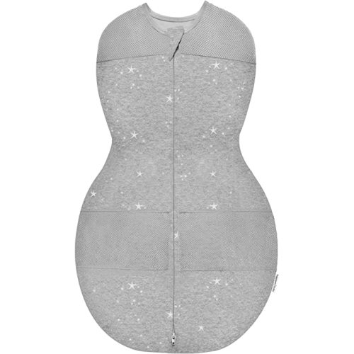 Happiest Baby Sleepea 5-Second Swaddle - 100% Organic Cotton Baby Swaddle Blanket - Doctor Designed Promotes Healthy Hip Development (Graphite Stars, Medium)