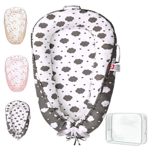 TAYYEE Baby Playmat for 0-24 Months, Portable Infant Lounger with Carry Handle, Gray, 34 x19 Inches