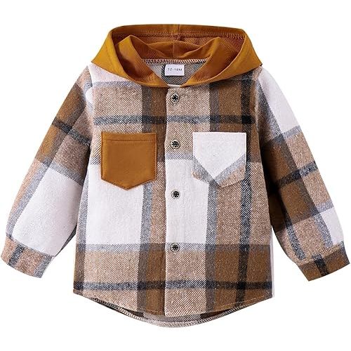 Toddler Baby Boy Clothes Infant Plaid Long Sleeve Button Down Jacket Top Shirt Pocket Fall Winter Outfits 12 Months-5T