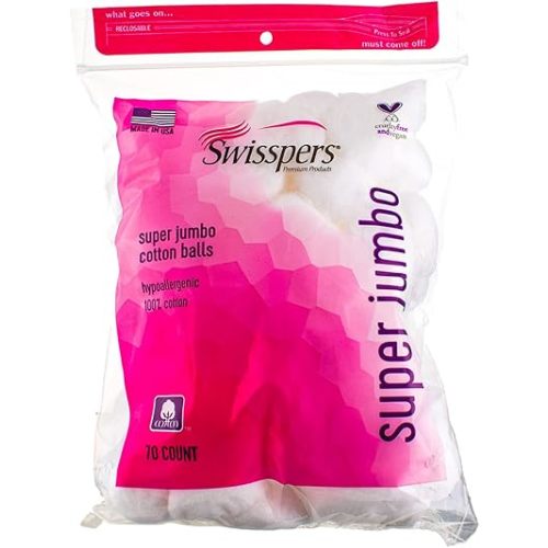 Swisspers Super Jumbo Cotton Balls, 100% Cotton, 70 ea (Pack of 4)