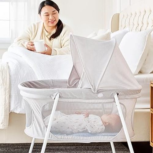 Regalo Baby Basics Foldable Infant Bassinet with Canopy, Mesh Sides, Gray