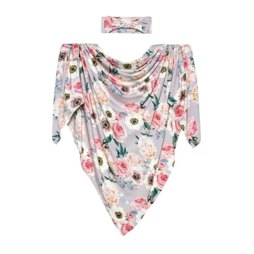 Posh Peanut Baby Swaddle Blanket & Headband - Matching Newborn Girl Swaddle Set, Use As a Receiving Blanket or Nursing Cover